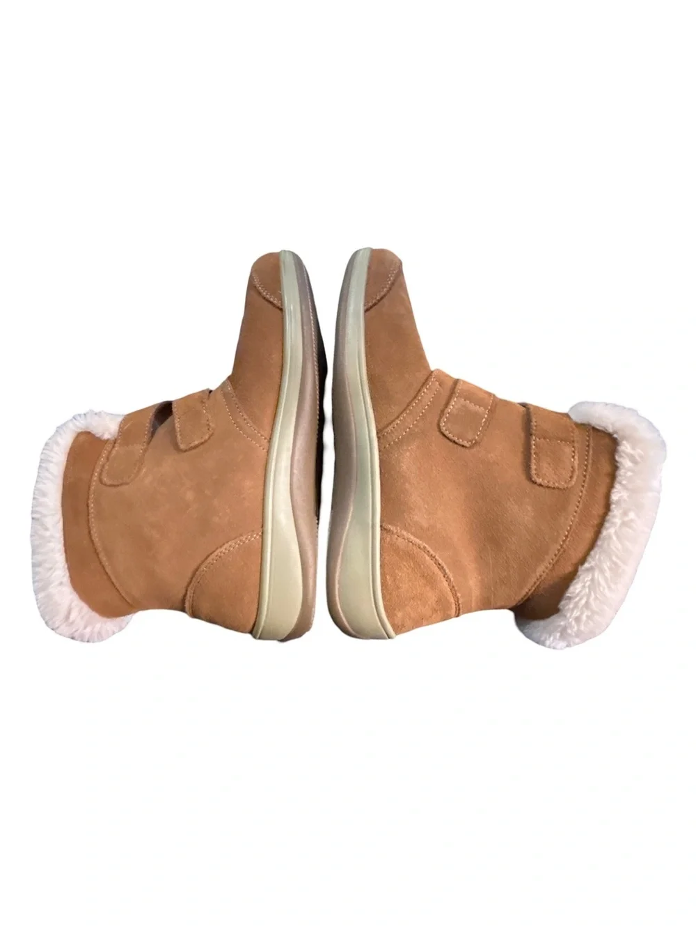 Orthofeet Florence Women’s 7.5 B Suede Shearling Strap Winter Ankle Boots Tan